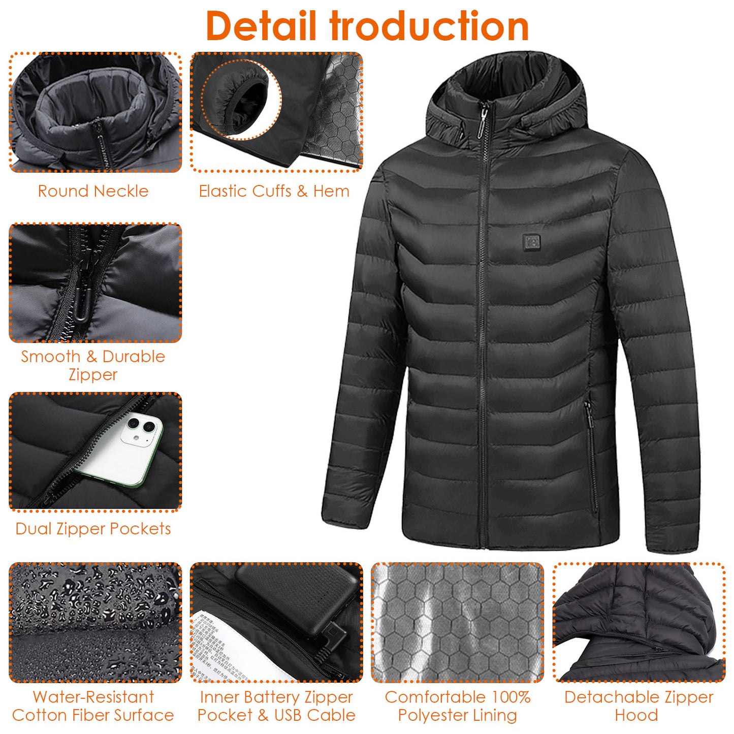 Heated Electric jacket With 3-Level Heating Modes